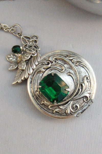 Spring Ivy,Vintage Locket,Vintage Emerald,Vintage Necklace,Emerald Necklace,Emerald Pendant,May Birsthstone,Birthstone,valleygirldesigns