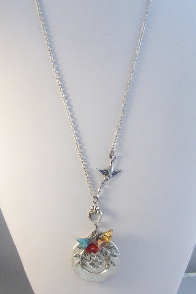 Gypsy Flower,Flower Necklace,Gypsy Necklace,Gypsy Locket,Flower Locket,Flower Pendant,Leaf Necklace,Leaf Jewerly,Flower Jewelry,Birthstone