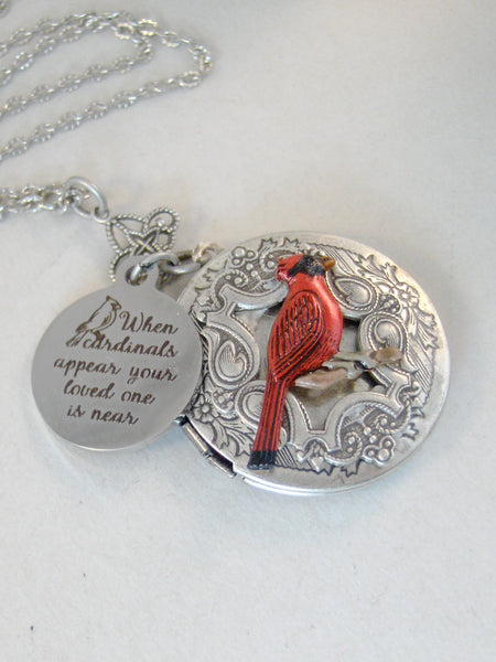 Cardinal's Appear,Locket,Cardinal Locket,Cardinal Necklace,Cardinal,Bird,Bird Necklace,Photo,Art Locket,I love you,Red Cardinal,Nature,Woodland,Love,Bird