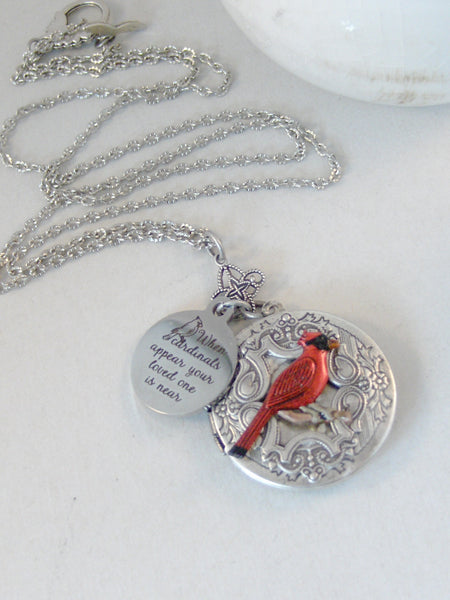 Cardinal's Appear,Locket,Cardinal Locket,Cardinal Necklace,Cardinal,Bird,Bird Necklace,Photo,Art Locket,I love you,Red Cardinal,Nature,Woodland,Love,Bird