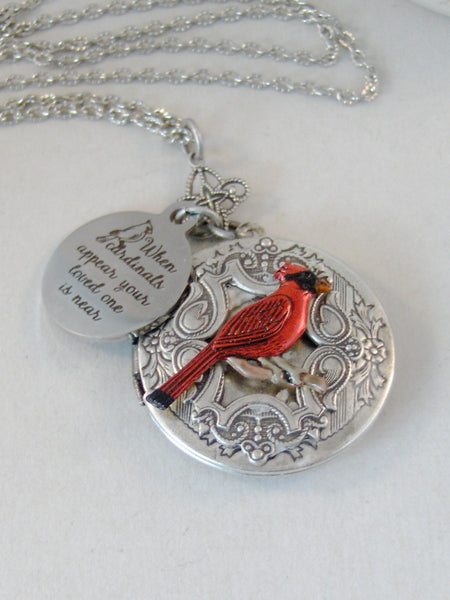 Cardinal's Appear,Locket,Cardinal Locket,Cardinal Necklace,Cardinal,Bird,Bird Necklace,Photo,Art Locket,I love you,Red Cardinal,Nature,Woodland,Love,Bird