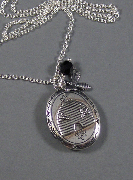 Queenie's Hive,Silver Locket,Bee Locket,Hive,Black Bead,Bumble,Charm. Handmade Jewelry by valleygirldesigns on Etsy.