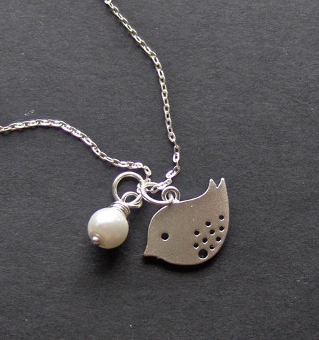 Emily,Necklace,Silver Bird, Swarovski White Pearl, Sterling Silver Chain. Silver Bird NecklaceHandmade Jewelry by valleygirldesigns on Etsy.