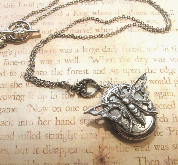 Mariposa, Silver Locket, Butterfly Locket, Necklace,Victorian Style,Silver Chain. Handmade Jewelry by valleygirldesigns on Etsy.