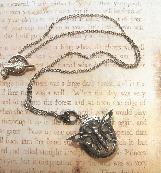 Mariposa, Silver Locket, Butterfly Locket, Necklace,Victorian Style,Silver Chain. Handmade Jewelry by valleygirldesigns on Etsy.