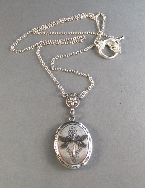 Meadow,Silver Dragonfly Locket,Victorian Style,Silver Chain. Handmade Jewelry by valleygirldesigns on Etsy.From valleygirldesigns