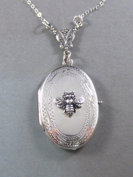 Queen Bee Sterling Silver Locket Necklace,Locket,Photo,Bumble Bee,Sterling Silver