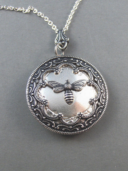 Queen Bee Silver Locket. Antiqued Silver,Charm,Wings,Honey,Mother.  Handmade jewelery by valleygirldesigns on Etsy.