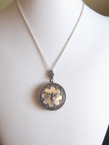 Queen Bee Silver Locket. Antiqued Silver,Charm,Wings,Honey,Mother.  Handmade jewelery by valleygirldesigns on Etsy.