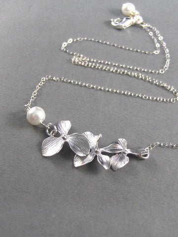 Serena,Silver Necklace,Flower Necklace,Silver Flower Necklace, Cherry Blossom Necklace,Pearl Necklace,Flower,Sterling  valleygirldesigns
