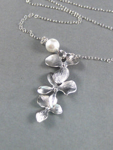 Samantha,Silver Necklace,Pearl Necklace,Cherry Blossom,Bride,Flower,Lotus. Handmade jewelery by Valleygirldesigs on Etsy.