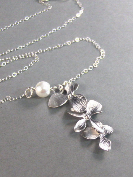Samantha,Silver Necklace,Pearl Necklace,Cherry Blossom,Bride,Flower,Lotus. Handmade jewelery by Valleygirldesigs on Etsy.