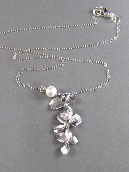 Samantha,Silver Necklace,Pearl Necklace,Cherry Blossom,Bride,Flower,Lotus. Handmade jewelery by Valleygirldesigs on Etsy.