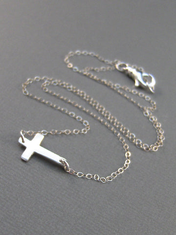 Mary,Necklace,Wedding,Cross Necklace,Cross,Sterling Silver,Silver,Horizontal,Sideways Cross. Handmade jewelry by valleygirldesigns.