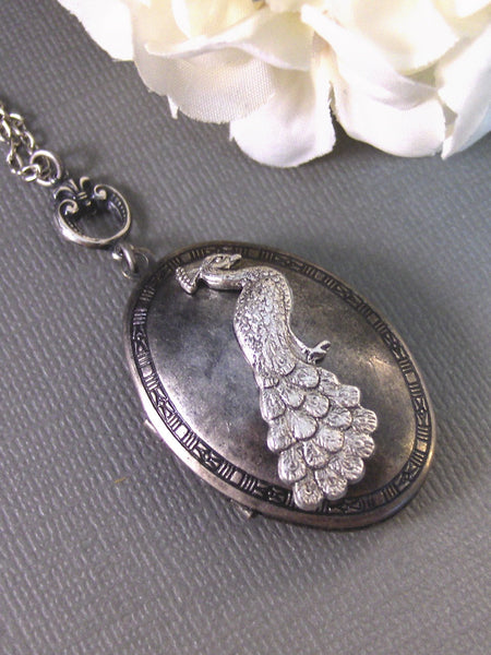 Pretty Plume,Silver Locket,Antique Locket,Peacock, Locket Necklace,Peacock,Bird. Handmade Jewlery by valleygirldesigns on Etsy.