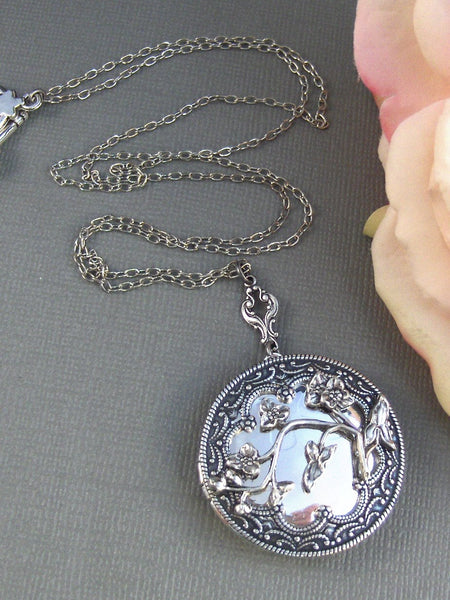 Cherry Blossom Locket,Blossom Locket,Silver Locket,Antique Locket,Flower Locket.,Cherry Blossom, Flower. Handmade Jewelry by ValleyGirlDesigns.