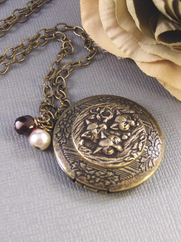 Woodland Fox,Brass Locket,Filigree Locket,Fox,Sleep,Red,Little,Mom,Antiqued Locket,Baby. Handmade jewelry by valleygirldesigns.