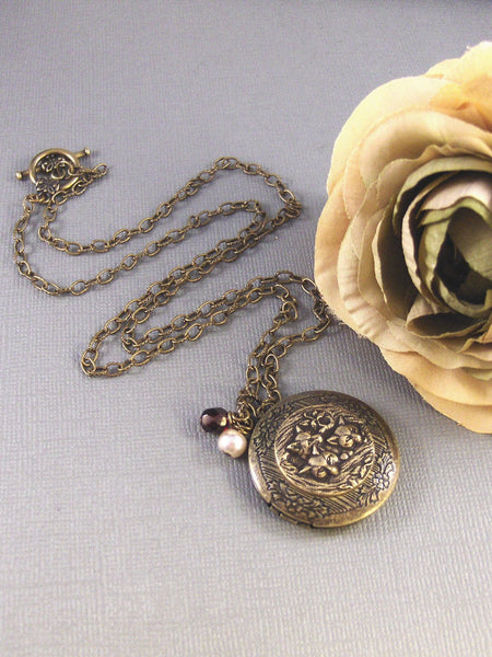 Woodland Fox,Brass Locket,Filigree Locket,Fox,Sleep,Red,Little,Mom,Antiqued Locket,Baby. Handmade jewelry by valleygirldesigns.