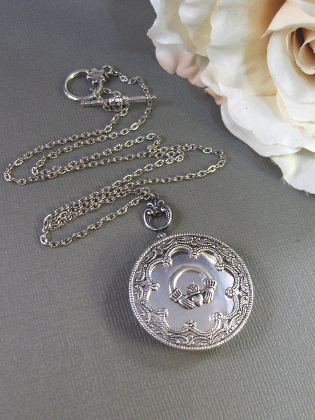 Lucky Girl,Claddagh,Claddagh Necklace,Claddagh Locket,Claddagh Jewelry,Irish Necklace,Irish Jewelry,Antique Locket,Silver valleygirldesigns