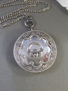 Lucky Girl,Claddagh,Claddagh Necklace,Claddagh Locket,Claddagh Jewelry,Irish Necklace,Irish Jewelry,Antique Locket,Silver valleygirldesigns