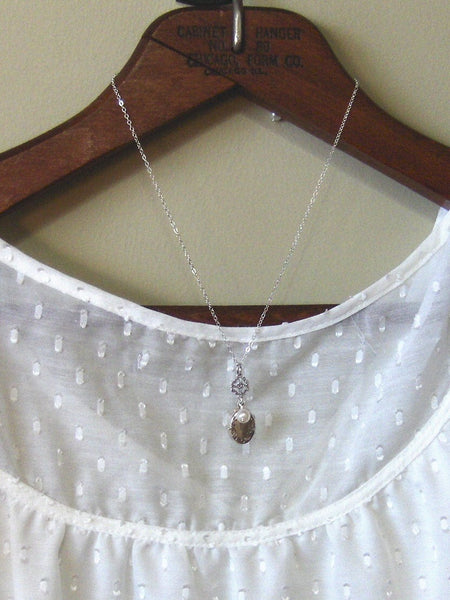 SALE Gabrielle,Locket,Silver Locket,Sterling Silver Locket,Sterling Silver,Pearl,Wedding Jewelry.Pearl Necklace,delicatevalleygirldesigns.