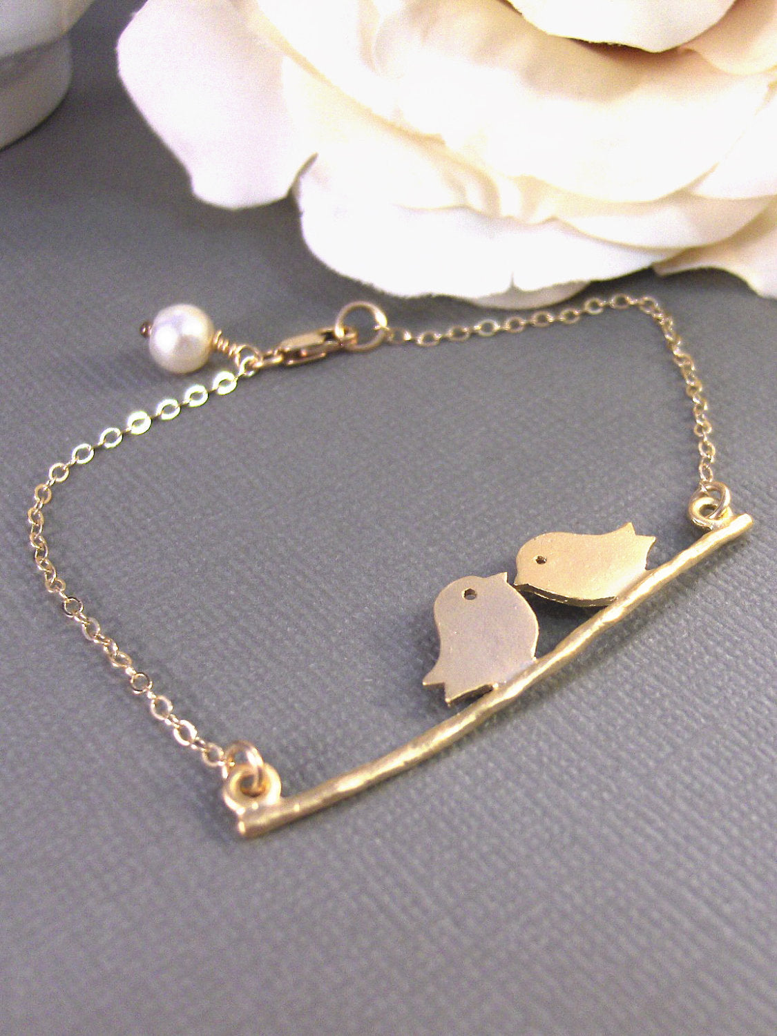 Gold Love Birds,Gold Filled,Gold, Branch,Gold Bracelet,Bird,Family,Bride,Wedding. Handmade jewelry by valleygirldesigns on Etsy.