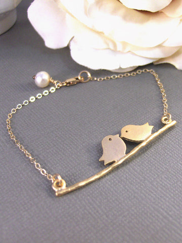 Gold Love Birds,Gold Filled,Gold, Branch,Gold Bracelet,Bird,Family,Bride,Wedding. Handmade jewelry by valleygirldesigns on Etsy.
