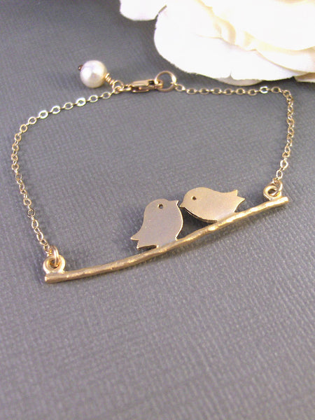 Gold Love Birds,Gold Filled,Gold, Branch,Gold Bracelet,Bird,Family,Bride,Wedding. Handmade jewelry by valleygirldesigns on Etsy.