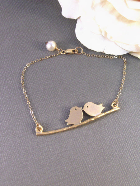 Gold Love Birds,Gold Filled,Gold, Branch,Gold Bracelet,Bird,Family,Bride,Wedding. Handmade jewelry by valleygirldesigns on Etsy.