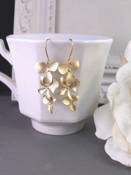 Gold Cascade,Earring,Gold Earrings,Wedding Jewelery,Orchid,Gold Filled,Bride,Flower.Blossom, Handmade jewelery by valleygirldesigns on Etsy.