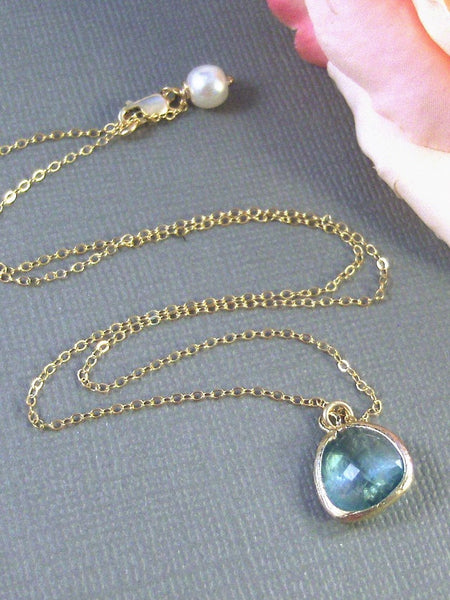 Rain Drop, Gold Necklace, Aquamarine Necklace,Bride,Wedding,Aquamarine,Blossom,Aqua. Handmade jewelery by valleygirldesigns on Etsy.
