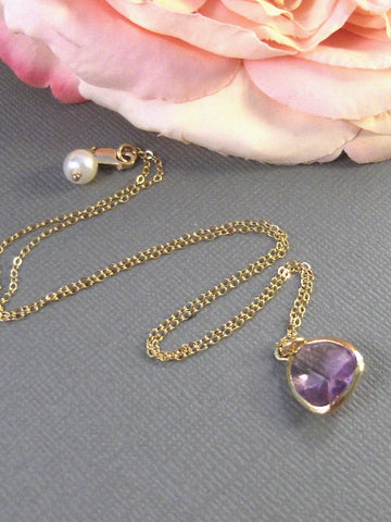Lavender Drop, Gold Necklace,Purple Necklace,Bride,Wedding,Lavender,Purple,Amethyst. Handmade jewelery by valleygirldesigns on Etsy.
