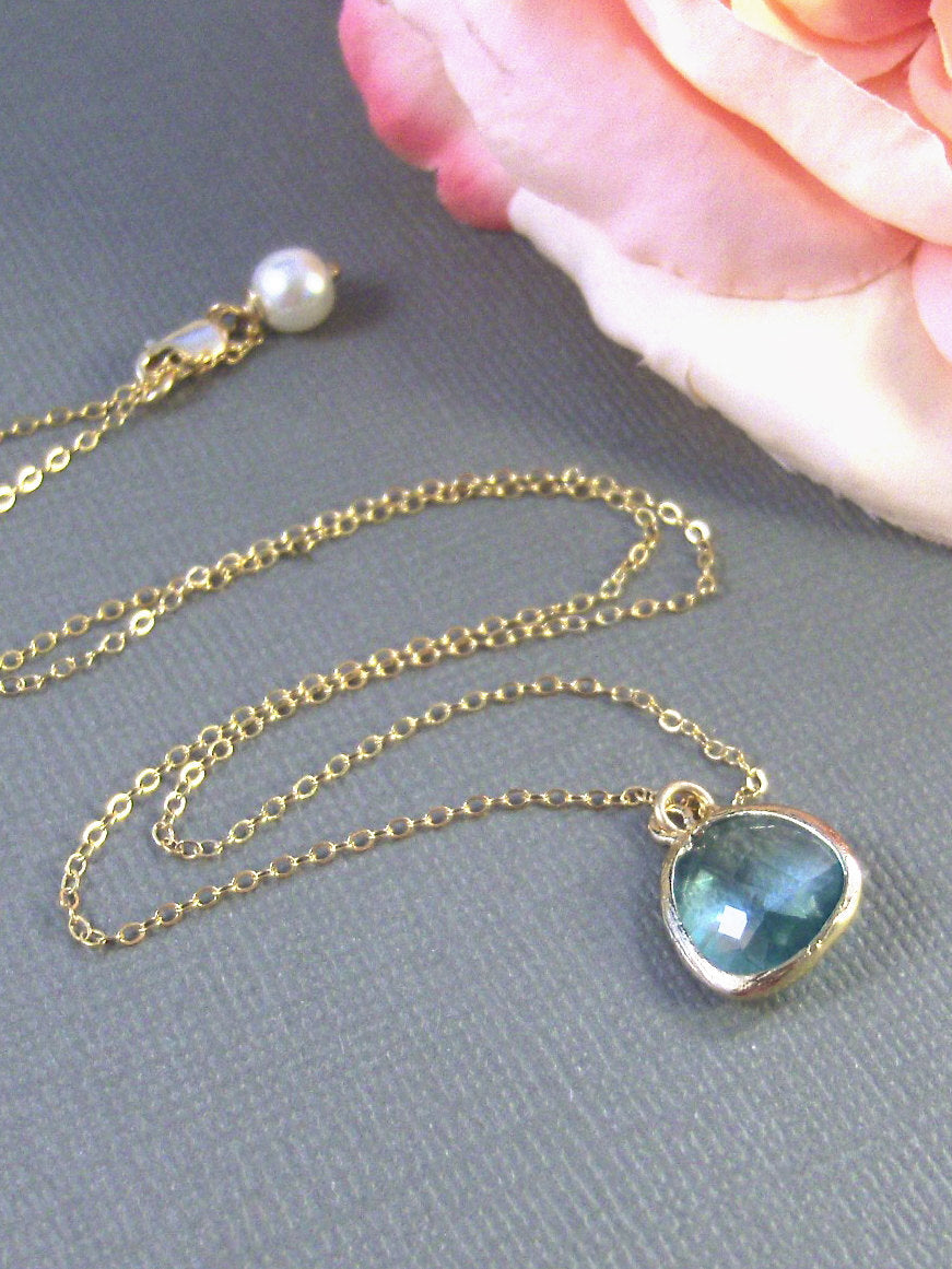 Rain Drop, Gold Necklace, Aquamarine Necklace,Bride,Wedding,Aquamarine,Blossom,Aqua. Handmade jewelery by valleygirldesigns on Etsy.