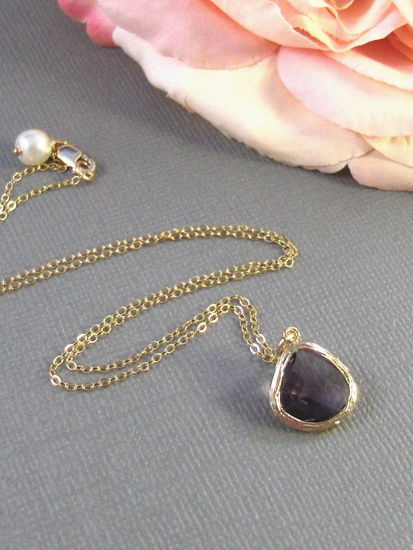 Amethyst Drop, Gold Necklace,Amethyst Necklace,Bride,Wedding,Lavender,Purple,Amethyst. Handmade jewelery by valleygirldesigns