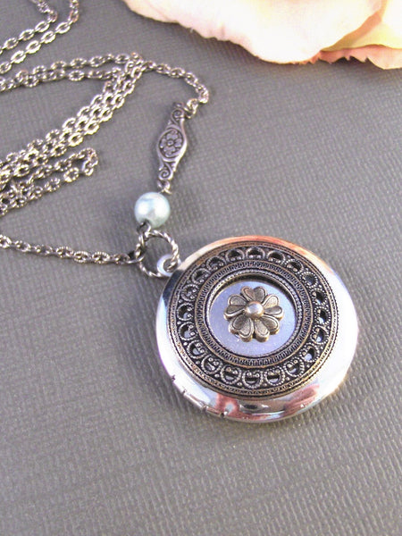 Sea Blossom,Locket,Antique Locket,Silver Locket,Posey,Poppy, Locket,Blossom. Handmade jewelry by Valleygirldesigns.