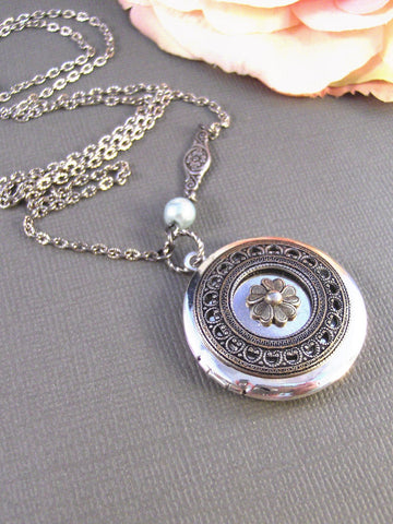 Sea Blossom,Locket,Antique Locket,Silver Locket,Posey,Poppy, Locket,Blossom. Handmade jewelry by Valleygirldesigns.