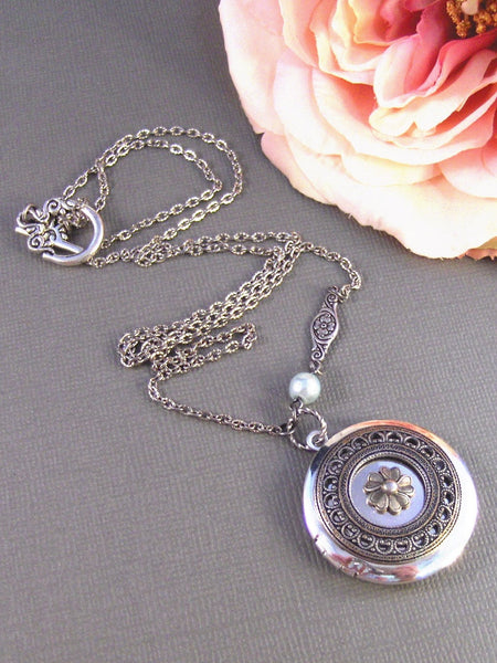 Sea Blossom,Locket,Antique Locket,Silver Locket,Posey,Poppy, Locket,Blossom. Handmade jewelry by Valleygirldesigns.