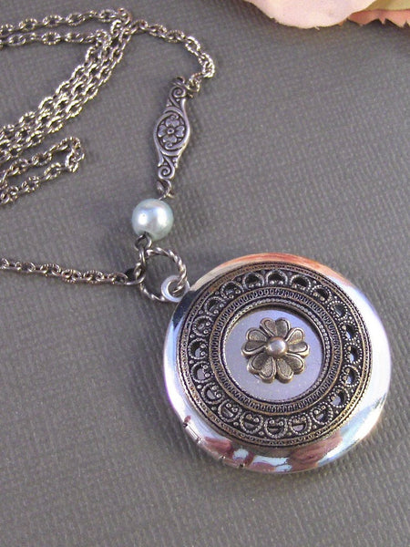 Sea Blossom,Locket,Antique Locket,Silver Locket,Posey,Poppy, Locket,Blossom. Handmade jewelry by Valleygirldesigns.