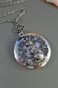 Woodland Rabbit,Rabbit,Locket,Silver Locket,Silver Necklace,Bunny,Silver,Woodland,Antique Locket. Handmade jewelry by valleygirldesigns.