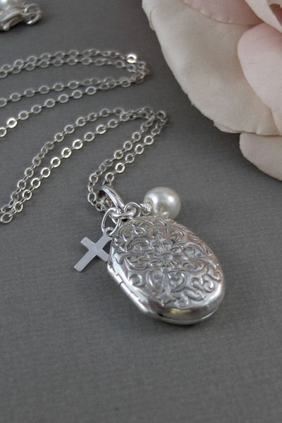 Trinity,Locket,Silver Locket,Sterling Silver Locket,Sterling Silver,Cross,Wedding Jewelry. Handmade jewelry by valleygirldesigns.