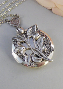 Antique Tulips, Locket,Silver Locket,Antique Locket,Flower Locket.,Tulip, Flower. Handmade Jewelry by ValleyGirlDesigns.