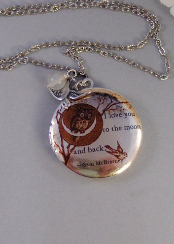 Moonlight Owl,Silver Locket,Quote, Locket,Owl,Love,Bird,Moonstone,Antiqued Locket,Baby. Handmade jewelry by valleygirldesigns.