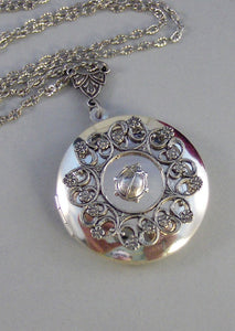 Ladybug,Silver Locket,Locket, Antique Locket,Ladybug,bug,Victorian Locket,Spring. Handmade jewelry by valleygirldesigns.