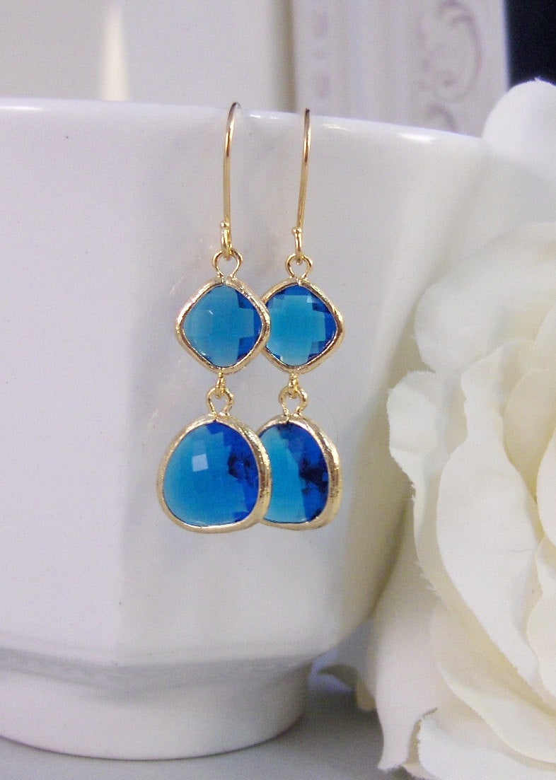 Mermaid Kiss,Earring,Gold Earrings,Teal,Aqua,December Birthstone,Blue Topaz,Wedding,Bride,Crystal. Handmade jewelery by valleygirldesigns.