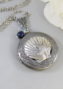 Oceans Pearl,Silver Locket,Locket, Antique Locket,Shell,Necklace,Victorian Locket,Pearl. Handmade jewelry by valleygirldesigns.