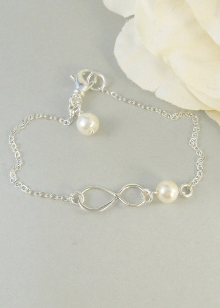 Infinity,Bracelet,Flower Girl,Sterling Silver,Infinite,Flower Girl Gift,Silver Bracelet,Pearl,Wedding.Handmade jewelry by valleygirldesigns.