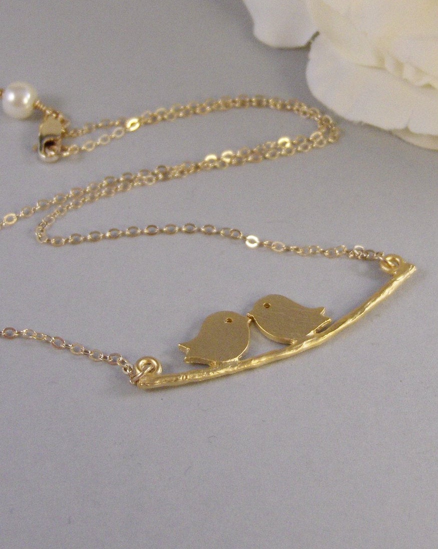 Mia,Gold Necklace,Gold,Bird, Necklace,Wedding Jewelry, Love,Bride,Kissing,Wedding. Handmade Jewelry by valleygirldesigns on Etsy.