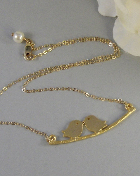 Mia,Gold Necklace,Gold,Bird, Necklace,Wedding Jewelry, Love,Bride,Kissing,Wedding. Handmade Jewelry by valleygirldesigns on Etsy.