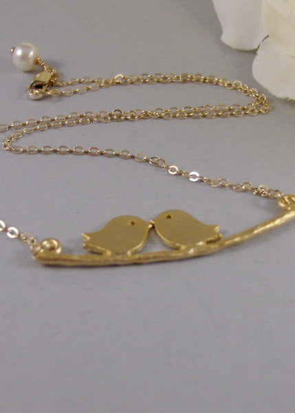 Mia,Gold Necklace,Gold,Bird, Necklace,Wedding Jewelry, Love,Bride,Kissing,Wedding. Handmade Jewelry by valleygirldesigns on Etsy.