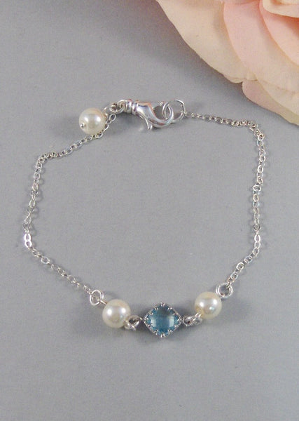 Clearwater,Bracelet,Silver,Silver Bracelet,Aquamarine,Sterling Silver,Pearl,Blue,Bride,Wedding. Handmade jewelry by valleygirldesigns.